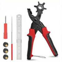 Hochwertige Lochzange für Leder, Gürtel und Stoff mit 6 Rund-Lochgrößen (2-4.5mm), Kohlenstoffstahlkonstruktion und Anti-Rutsch-Griffe