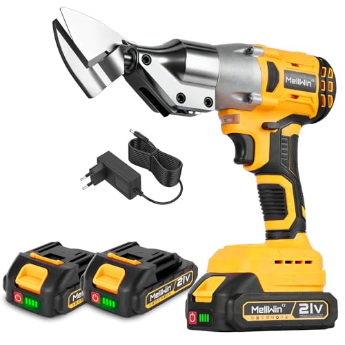 Akku Metallschere mit Bürstenlosem Motor und Drehbarem Schneidkopf, Elektroschere für Metallarbeiten mit 2x2,0Ah Akkus