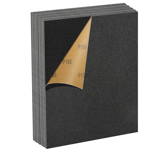Schleifpapier 180 Körnung Set, 12 Stück 23 x 28cm Wasserfestes Schleifpapier für Autos, Metalle, Wände und Holz, Nass und Trocken Polieren