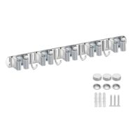 Wandbesenhalter mit 5 Halter und 4 Haken, Edelstahl, selbstklebend, für Küche, Bad, Garage, Garten, Büro