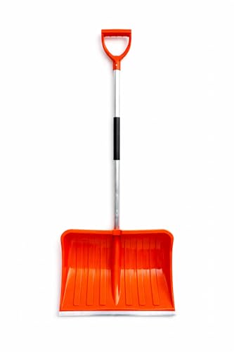 Ergonomische Schneeschaufel für Einfahrt, Gehweg und Terrassen - Große Schneeschaufel mit extra breitem Schneeschieber aus Kunststoff und Aluminiumstiel