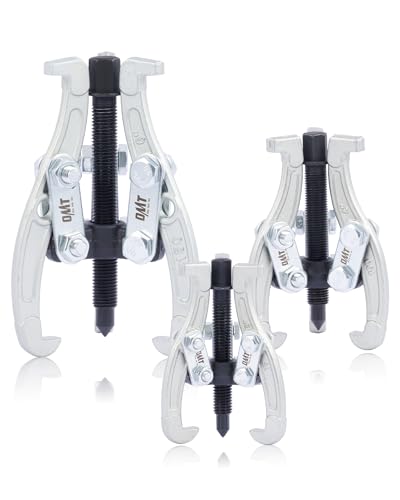 Drei Abzieherteile mit unterschiedlichen Größen (75, 100 und 150mm) für Kugellager, Schiebezahnräder, Schwungräder und Fahrzeugräder. Hochwertige Werkzeuge mit korrosionsbeständigen Beschichtungen.