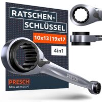 Doppelseitige Ringschlüssel mit Ratsche - PRESCH Doppel Ratschenschlüssel 10/13 mm und 17/19 mm für Heimwerker und Handwerker