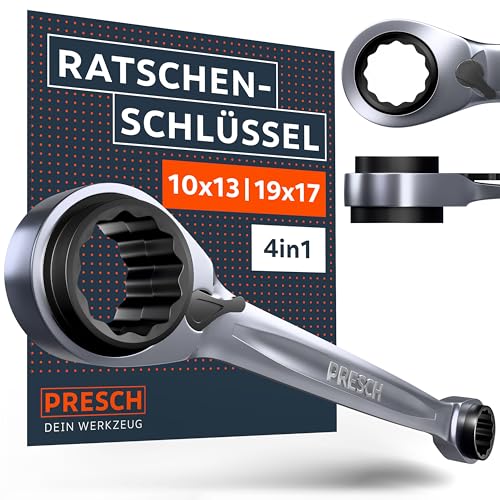 Doppelseitige Ringschlüssel mit Ratsche - PRESCH Doppel Ratschenschlüssel 10/13 mm und 17/19 mm für Heimwerker und Handwerker
