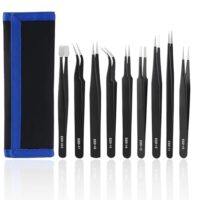 9-teiliges Präzisions-Pinzetten Set für Elektronik, Schmuck, Modellbau und Medizin mit antistatischer ESD-Beschichtung und rutschfester Handhabung