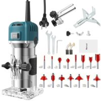 Risegun Holzfräse Oberfräse Professionell, 800W 30000 U/min Elektrischer Oberfräse Trimmer mit 15 Stück Fräsen Cuter und 6 Geschwindigkeitsstufen für Holzbearbeitung, Schnitzarbeiten und Kantenbearbeitung