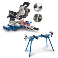 Scheppach Kappzugsäge HM216 mit Laseranzeige und HW-Sägebügel für präzise Schnittkanten und exakte Ergebnisse, 2000W Leistung, Drehtisch mit Schnellarretierung, inkl. 2 Sägeblatt