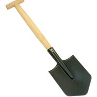 Stahl-Spitzspaten mit Holzstiel für Outdoor und Gartenarbeiten, kompaktes Design für präzise Arbeit auf engem Raum.
