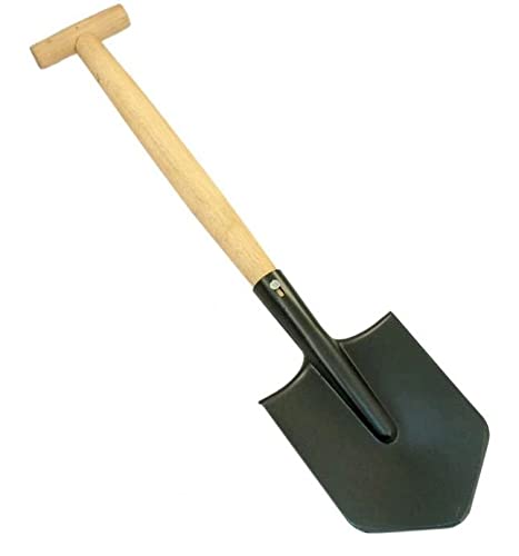 Stahl-Spitzspaten mit Holzstiel für Outdoor und Gartenarbeiten, kompaktes Design für präzise Arbeit auf engem Raum.