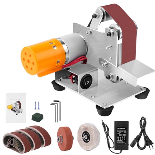 Mini Bandschleifer mit 7 einstellbaren Geschwindigkeiten und 30 Stück Schleifbändern für DIY Handwerk & Messerschärfen