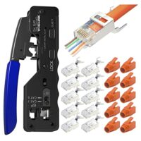 Crimpzange für RJ45-Stecker, VCELINK GJ671BL, Crimpwerkzeug für CAT 7 und CAT 6A LAN Stecker, Netzwerkstecker mit Pass Through Funktion