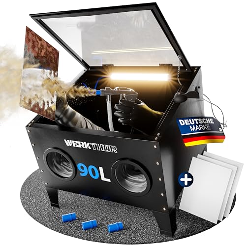 Werkthor Sandstrahlkabine 94,8 Liter - leistungsstarke und zuverlässige Sandstrahlkabine für Metall und Holz mit Strahlpistole und Keramikdüsen