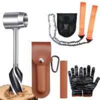 Multifunktionaler Handbohrer mit Lederhülle, ideal für Bushcraft-Siedler, Camping und Rucksackreisen