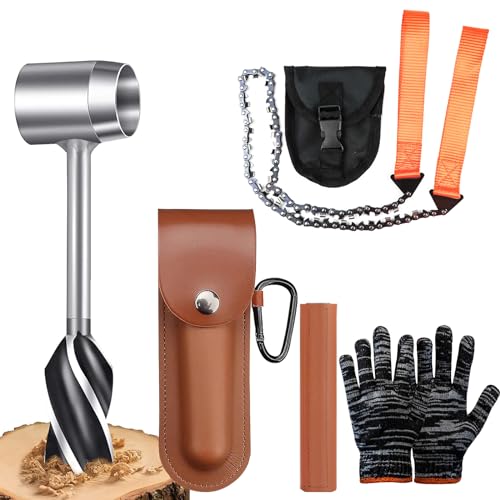 Multifunktionaler Handbohrer mit Lederhülle, ideal für Bushcraft-Siedler, Camping und Rucksackreisen