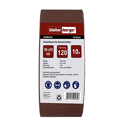 Woltersberger Schleifbänder 10 Stück | Größe 100x610mm | Körnung P40 | Gewebe-Schleifband Bandschleifpapier Bandschleifer zum Schleifen, Feilen, Schärfen und Entrosten