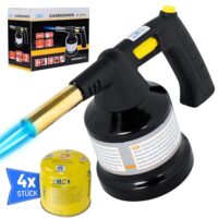 Gasbrenner 1,3 kW mit 4 Gaskartuschen und Piezo-Zündung für Weich- und Hartlöten sowie Materialien erhitzen