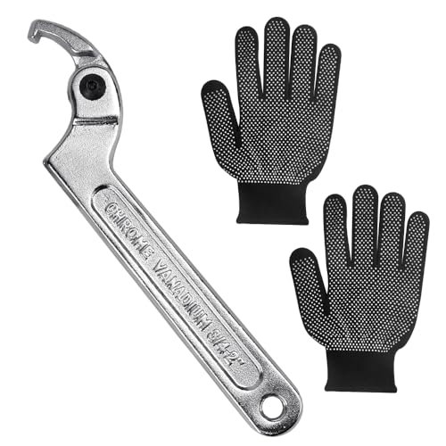 ZACUDA-Verstellbarer Hakenschlüssel, 19-51 mm C Chrom-Vanadium Gelenk-Hakenschlüssel mit rutschfesten Handschuhen für Zylindrische Muttern (Quadratischer Kopf)