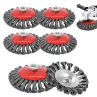 6 Stück Drahtbürste Winkelschleifer mit Ø125 mm Flex Topfbürste, M14 Stahlbürste und Kegelbürste für Oberflächenbearbeitung von Metall, Holz, Stein und Beton