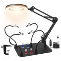 Dritte Hand Löten, Magnetische Löthilfe Helfende Hand mit 10X Lupe Licht, Lötstation mit 4 PCB-Säulen und 4 flexiblen Armen für professionelle Lötarbeiten