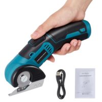 Elektrische Schere ohne Kabel, Kartonschneider mit Sicherheitsschloss und USB-Ladekabel, Akku-Universalschneider für Pappe, Teppich, Leder und Kunststoff