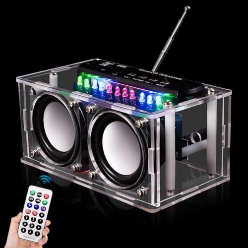 Elektronik Bausatz Radio DIY Musikspieler mit Bluetooth Lautsprecher und LED Anzeige, Acrylgehäuse und Fernbedienung für Löten lernen