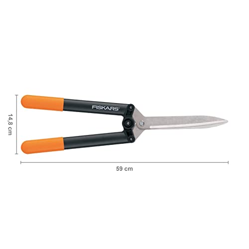 Fiskars Getriebe-Heckenschere HS52, Antihaftbeschichtet, Hochwertige Stahlklingen/Glasfaserverstärkter Kunststoff, Länge: 58,5 cm, Schwarz/Orange, Powerlever