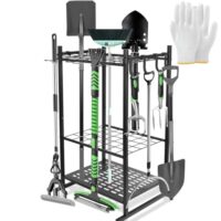 Gartengerätehalter mit 35 Schlitzen, 4 abnehmbaren und 9 festen Haken, Kohlenstoffstahl-Halterung für Schaufel, Hacke & Spatengabel, Organizer für Garage, Werkstatt & Schuppen