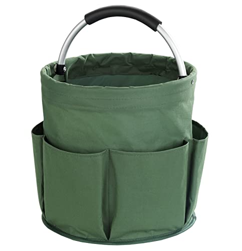 Gartenwerkzeugtasche mit 6 Außenfächern, wasserabweisendem Polyester und Aluminiumrahmen, gepolsterter Tragegriff und faltbarer Design