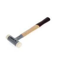 Ein GEDORE Rückschlagfreier Schonhammer mit einem hickory-Stiel und austauschbaren Polyamid-Köpfen, ideal für den alltäglichen Einsatz bei der Arbeit.