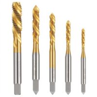 DOPENSPI 5 Stück Gewindeschneider Bit Set, HSS Titan Gewindebohrer Satz M3 M4 M5 M6 M8 metrische Gewinde einschneiden für Metall, Kunststoff und Holz