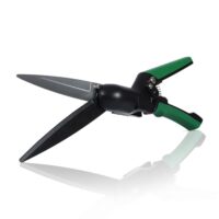 Hochwertige handgeführte Rasenschere mit 180° drehbarem Schneidkopf, SK5 Kohlenstoffstahlklingen und Sicherheitsverriegelung für effizienten Graschnitt