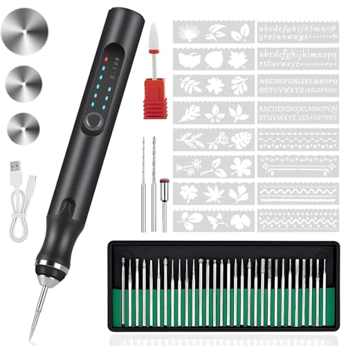 Gravierstift mit 37 Bits, wiederaufladbar über USB, kabellos, Ätz-Gravierwerkzeug für DIY-Projekte, Schmuck, Holz, Glas und Steinschnitzerei