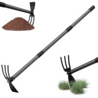 Multifunktionale Doppelhacke mit 3 Zinken Metall, Unkrautharke Pflanzhacke für Gartenarbeit zum lockern, lüften und jäten des Bodens