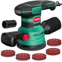 HYCHIKA 450W Exzenterschleifer für Metall und Holzbearbeitung, 6 Geschwindigkeiten, 6000-12000 OPM, Staubauffangsystem, inklusive Schleifpapier