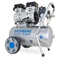 Hyundai Silent Kompressor SAC55752, 24L Kessel, 8bar, ölfrei, 0.75kW / 1.0PS, Ansaugleistung 125 L/Min, Öl-Wasserabscheider, 59dB Luftkompressor leise