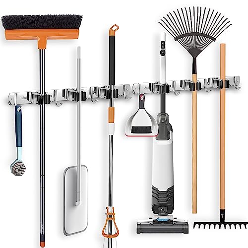 Besenhalter, Organizer, Wandhalterung, 2 Stück, Edelstahl, Selbstklebend, Werkzeughalter, Reinigungsutensilien, Zuhause, Küche, Badezimmer