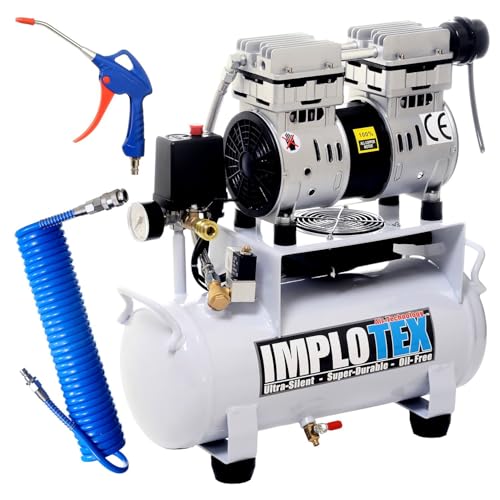 ImploTex 850W 14L Silent Flüsterkompressor - Druckluftkompressor mit niedriger Lautstärke von nur 55dB, ölfrei und leise