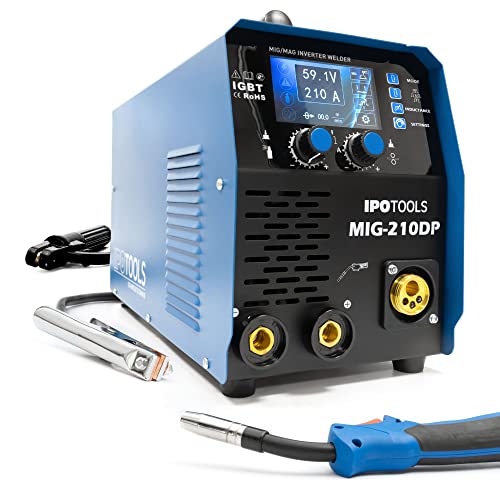 IPOTOOLS MIG-210DP 6in1 MIG MAG Schweißgerät mit 210 A Synergic Puls Doppelpuls Funktion, Fülldrahtschweißgerät und Elektroden/E-Hand/IGBT / 230V