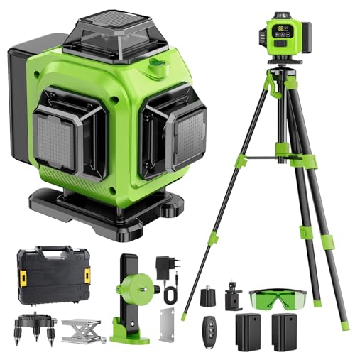 Kreuzlinienlaser Grün 16 Linien Nivellierlaser mit Stativ, 4 x 360° Laser wasserwaage für Innenbereich Baustelle