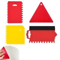 Vier Zahnspatellen aus Silikon für das Auftragen von Klebemörteln und Putz auf verschiedenen Oberflächen