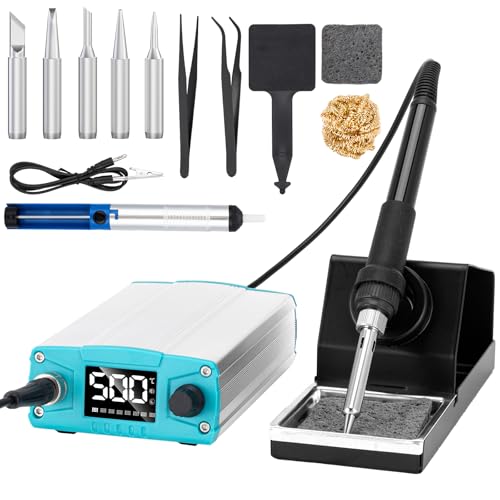 Lötstation, Lötkolben Set 75W, 100°C - 480°C einstellbare Temperatur, Soldering Station mit Schlafmodus, LED-Anzeige, 5 zusätzliche Lötspitzen, Entlötpumpe, Spitzenreiniger, 2 ESD-sichere Pinzette