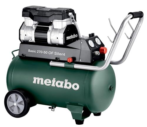 Metabo Kompressor Basic 270-50 OF Silent, 50L Kessel, 10 bar Druck, 130 l/min Füllleistung, ölfrei, leise, mobiler Werkstatt-Kompressor für Heimwerker und Profis