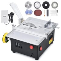 Mini Tischkreissäge 240W, Multifunktionale Tischkreissäge mit 4 Klingen für DIY-Holzbearbeitungsprojekte. Hochleistungsnetzteil, 10000 U/min, Höhenverstellung von 0-20 mm.