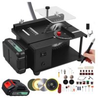Mini Tischkreissäge mit 7500mAh Akku, Verbessertes 51-teiliges Set Winkelschneiden & Höhenverstellbarer, Akku Tischkreissäge 0,1-35mm Sägeblatt für Schneiden von Holz Kunststoff Schnitzen