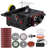 Mini Tischkreissäge mit Bandschleifer, 300W Multifunktionales Tragbares Präzisions-DIY Miniatur-Tischkreissägen mit 4 Klingen, 0.1-30mm Sägeblatt für Handwerk und Handgefertigtes Holz