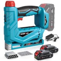 Kabelloser Nagler und Tacker von ONEVAN, 2-in-1 Akkutacker mit stufenloser Tiefenregelung und zwei Betriebsmodi Einzel/Serienfeuer für Holz, Kabel, Möbel und Motorradsitze