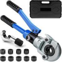 Professionelle Presszange für Kupferrohr und Verbundrohr mit hydraulischem System und hoher Druckkraft. Kompatibel mit verschiedenen Rohrdurchmessern von 12 mm bis 32 mm.