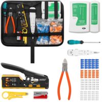 Netzwerkkabel-Wartungsset, Crimpwerkzeug-Set RJ45, Werkzeug Paket für Cat5 Cat6 Cat7, Durchgangs-Abisolier und Schneidwerkzeug, Ethernet-Kabel-Wartungssätze