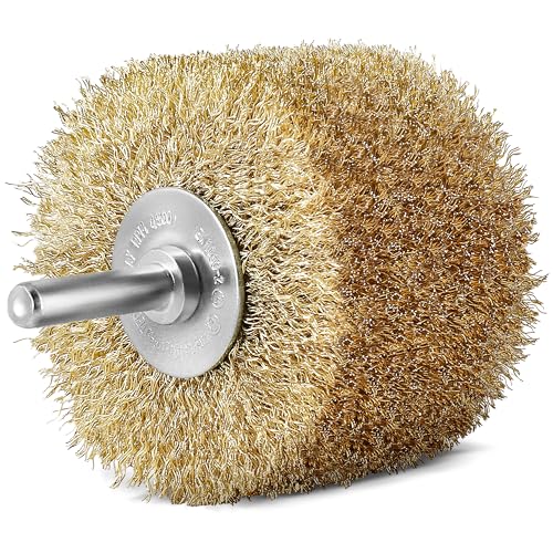Stahldraht Rundbürste für Holz, Metall und Kunststoffe - Messing 80 mm x 35 mm, vermessingt, 0,25 mm gewellt, Rundschaft 8 mm