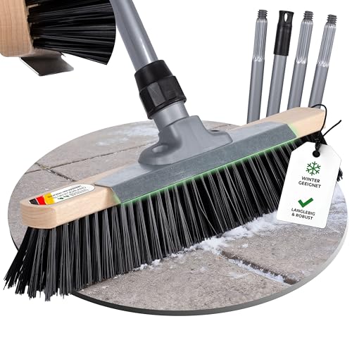 Straßenbesen mit Stiel 40cm, Winterbesen für hartnäckigen Schmutz und Eis, besen für Außenbereiche, robust und langlebig, Made in Germany und Italy